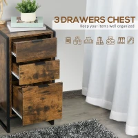 HOMCOM Bedroom Chest of Drawers Set of 2, Industrial 3-Drawer Dresser, Storage Drawers Unit with Metal Frame for Living Room, Rustic Brown(m-4)