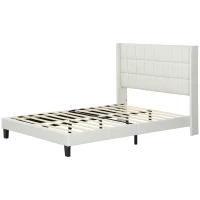 HOMCOM Cama 135x190 cm Estrutura de Cama com Cabeceira Estofada em Linho e Espaço de Armazenamento Debaixo da Cama Bege(m-11)