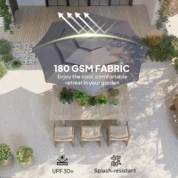 Outsunny 3-Tier Garden Parasol with Solar LED Lights, UPF 30+, Tilt Mechanism & Crank Handle, for Market Terrace, Dark Grey(m-7)