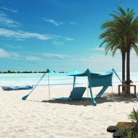 Outsunny Conjunto de 2 Esteiras de Praia com Encosto Reclinável em 5 Níveis Bolsa de Transporte e Apoio de Cabeça 48x134x33-43 cm Azul(m-9)