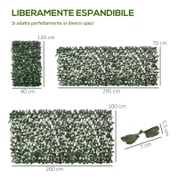 Outsunny Siepe Artificiale a 2 Sezioni da 356 Foglie di Edera, in Poliestere e Rattan, 200x100 cm, Verde e Marrone(m-3)