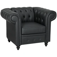 HOMCOM Poltrona da Salotto Stile Chesterfield in Finta Pelle PU con Gambe in Legno, Nero(m-1)