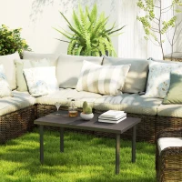 Outsunny Metal Garden Coffee Table, Rectangular Outdoor Side Table with Woodgrain Tabletop, Foot Pads for Outside, Garden, Balcony, Porch, 95 x 55 x 46cm, Brown(m-7)