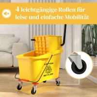 HOMCOM Wiadro do Mopa na Kołach z Wyciskaczem, Uchwytem na Mopa, 36 Litry, Plastik, Żółty(m-6)