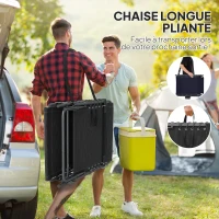 Outsunny Bain de soleil pliante dossier réglable sur 5 niveaux, plateau, appuie-tête, poche latérale 60 x 190 x 31 cm, noir(m-7)