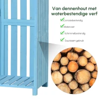 Outsunny tuinhuis gereedschapshuis gereedschapsschuur met opslagruimte voor brandhout gereedschapsschuur met 3 planken asfalt dak dennenhout hemelsblauw 130 x 54,5 x 180 cm(m-6)