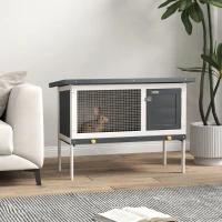 PawHut Kleintierstall mit Dach aus Teerpappe Massivholz Dunkelgrau+Weiß+Grün 90 x 45 x 65 cm(m-2)