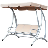 Outsunny 3 Seater Garden Swing Seat, Steel Swing Chair Bench with Adjustable Canopy for Outdoor Patio Porch, Beige(m-13)