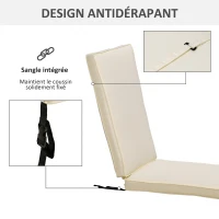 Outsunny Coussin de chaise longue matelas pour transat extérieur coussins d'extérieur pour bain de soleil 188 x 53 x 8 cm crème(m-4)