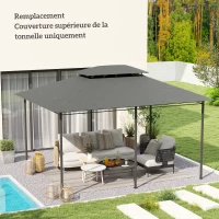 Outsunny Toile de rechange pour pavillon toile de tonnelle 4 x 3 m, double toit avec trous de drainage, polyester 180 g/m², gris(m-2)