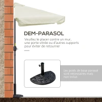 Outsunny Demi parasol parasol de balcon 5 entretoises métal cheminée incluse 2,3 x 1,3 x 2,49 m polyester haute densité crème(m-6)
