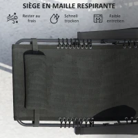Outsunny Lot de 2 bain de soleil, chaise longue pliante inclinable avec appuie-tête en textilène, 90 x 65 x 112 cm, noir(m-5)