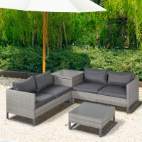 Outsunny 4 PCs Rattan Wicker Sofa Set Outdoor Conservatory Furniture w/ Side Storage Box(m-15)