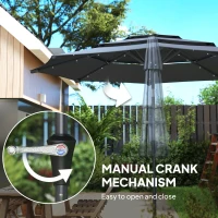 Outsunny 3-Tier Garden Parasol with Solar LED Lights, UPF 30+, Tilt Mechanism & Crank Handle, for Market Terrace, Dark Grey(m-8)