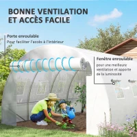 Outsunny Bâche de rechange serre tunnel 12 m² 4 x 3 x 2 m PE anti-UV imperméable 8 fenêtres + porte enroulable zippée blanc(m-4)