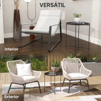 Outsunny Mesa de Jardín Redonda con Bandeja Extraíble Patas Ajustables y Acabado en Acero para Exterior Ø46x50 cm Negro(m-7)