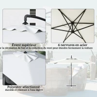 Outsunny Parasol déporté parasol rectangulaire extérieur manivelle et 6 baleines acier protection UV 294 x 193 x 250 cm(m-5)