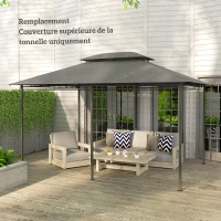 Outsunny Toile de rechange pour pavillon toile de tonnelle 4 x 3 m, double toit avec trous de drainage, polyester 180 g/m², gris(m-7)