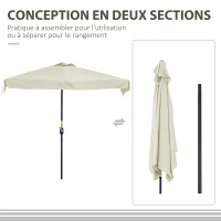Outsunny Demi parasol parasol de balcon 5 entretoises métal cheminée incluse 2,3 x 1,3 x 2,49 m polyester haute densité crème(m-4)