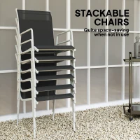 Outsunny Set de Grădină cu Masă Dreptunghiulară din Sticlă și 6 Scaune Stivuibile, 150x90x72 cm, Negru(m-5)