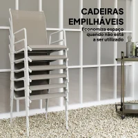 Outsunny Conjunto de Refeição 7 Peças com Mesa de Vidro Temperado e 6 Cadeiras Empilháveis com Apoio para os Braços Cinza(m-5)