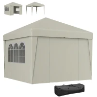 Outsunny Tonnelle de jardin pliante 3 x 3 x 2,75 m anti-UV 30 + avec fenêtres + parois latérales + sac de transport crème(m-1)