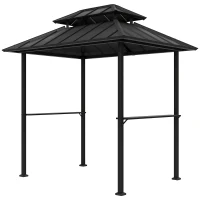 Outsunny Tonnelle de barbecue abri barbecue à double-toit rigide avec 2 étagères et crochet supérieur, 244x184x258cm, noir(m-1)