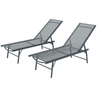 Outsunny Lot de 2 bain de soleil chaise longue pliante textilène transat jardin extérieur inclinable 54 x 164 x 84 cm gris clair