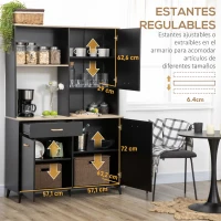 HOMCOM Alacena de Cocina con Cajón Armarios y Estantes Mueble Auxiliar para Microondas Estilo Moderno 119x41x180cm Negro(m-6)