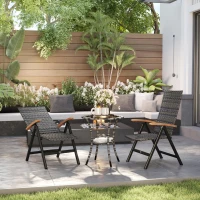 Outsunny 2 Pieces Folding Rattan Garden Dining Chairs with 5-level Reclining High Back, Wood Armrests for Outdoor - Mixed-grey(m-2)