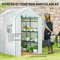 Outsunny Serre de jardin avec 1 porte 2 fenêtres étagères 3 niveaux pour Légumes Plantes Fleurs Bâche PE 140 x 143 x 190 cm blanc(m-6)