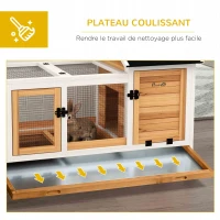 PawHut Clapier cage à lapins rongeurs sur roulettes 2 portes verrouillables - 108 x 58 x 73,5 cm bois massif jaune(m-6)
