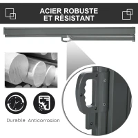 Outsunny Store latéral brise-vue paravent rétractable 3 x 1,6 m métal polyester imperméable anti-UV haute densité 180 g/m² gris(m-5)