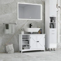 kleankin Dulap Rustic Alb pentru Sub Chiuveta – 2 Usi si Rafturi(m-2)