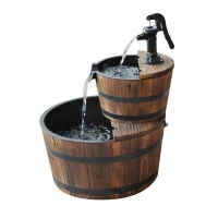 Outsunny Kaskadenbrunnen 2-stufig Gartenbrunnen Zierbrunnen Zimmerbrunnen Wasserspiel Wasserfall Wasserpumpe Tannenholz Dunkelbraun 44,5 x 44,5 x 58,5 cm(m-12)