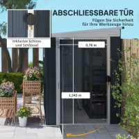 Outsunny Gartenlagerschuppen, Werkzeugschuppen für Gartengeräte, Fenster, Lüftungsöffnungen, abschließbar, Stahl, Dunkelgrau(m-5)