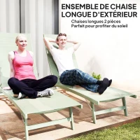 Outsunny Lot de 2 bains de soleil en aluminium et textilène avec roulettes dossier inclinable charge max. 150 Kg vert foncé(m-4)