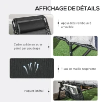 Outsunny Bain de soleil chaise longue pliante avec coussin appuie-tête poche latérale inclinable 58 x 189 x 32,5 cm gris clair(m-6)