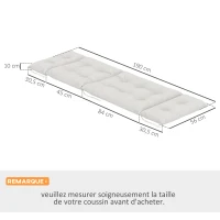Outsunny Lot de 2 coussins de chaise longue coussin bain de soleil épais, confortable - 6 attaches, 190 x 56 x 10 cm, gris clair(m-3)