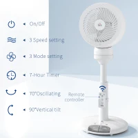 HOMCOM 9'' Air Circulator Fan 3 Speed 3 Mode, 70° Oscillation 90° Vertical Tilt, Remote Controller, for Living Room, Bedroom, Office, White(m-4)