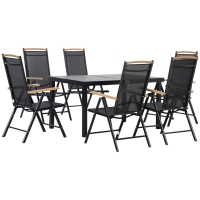 Outsunny Salon de jardin extérieur 6 personnes, cadre en aluminium, table 140 cm, 6 chaises pliables et inclinables, noir
