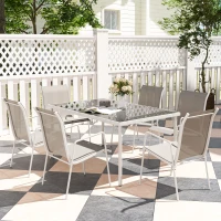 Outsunny Juego de Comedor de Jardín de 7 Piezas con 1 Mesa 6 Sillas Apilables para Terraza Patio Blanco y Gris(m-9)