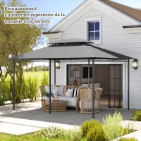 Outsunny Toile de rechange pour pavillon toile de tonnelle 4 x 3 m, double toit avec trous de drainage, polyester 180 g/m², gris(m-9)