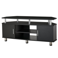 HOMCOM Meuble TV meuble télé bois banc TV pour téléviseur jusqu'à 55 pouces avec grand plateau, placards à portes et compartiment ouvert pour salon chambre à coucher, 120 x 40 x 52 cm, noir