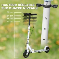 AIYAPLAY Trottinette enfants 3 à 8 ans, trottinette pliable à 2 roues LED roues lumineuses, 4 réglages en hauteur, blanc(m-4)