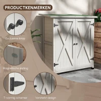 Outsunny Houten Opbergkast met 2 Deuren, Tuinschuur met Asfaltdak, 110 x 55 x 117 cm, Lichtgrijs(m-5)