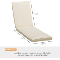 Outsunny Coussin de chaise longue matelas pour transat extérieur coussins d'extérieur pour bain de soleil 188 x 53 x 8 cm crème(m-3)
