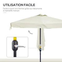 Outsunny Demi parasol parasol de balcon 5 entretoises métal cheminée incluse 2,3 x 1,3 x 2,49 m polyester haute densité crème(m-5)