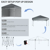 Outsunny 3 x 3 (M) Pop Up Gazebo with 2 Sidewalls, Leg Weight Bags and Wheeled Bag, Height Adjustable Party Tent Event Shelter for Garden, Patio, Dark Grey(m-6)