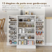 HOMCOM Armoire meuble de cuisine garde-manger 2 portes avec 5 étagères et 12 étagères - dim. 60L x 30l x 104H cm - blanc(m-5)